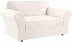H.VERSAILTEX Stretch Couch Cover 2 Cushion Sofa Loveseat Slipcover|Sofa Cover for Love seat 1 Piece with Elastic Bottom, Textured Checked Jacquard Fabric(Loveseat 58"-70" Wide, Ivory)