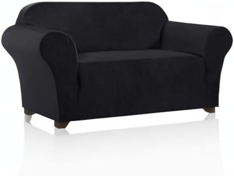 Stretch Loveseat Sofa Cover Slipcover Couch Cover for 2 Cushion Sofa Washable Sofa Cover for Pets Friendly Furniture Protector Covers with Non Slip Bottom(Loveseat, Black)
