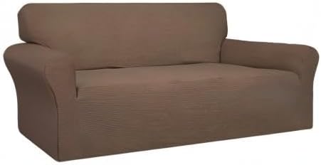Easy-Going 100% Waterproof Couch Cover, 3 Cushion Oversized Sofa Cover | Leakproof Sofa Slipcover, Stretch Jacquard Furniture Protector Against Stain Spill from Kids, Pets, Dog, Brown