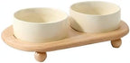 Havniva Raised Cat Bowl 5.1” Elevated Ceramic Cat Food and Water Bowl Set | Cat Bowls Elevated, Whisker Friendly Cat Bowl, Non-Slip Wood Stand, Food-Grade Ceramic, Wide Opening, Dishwasher Safe
