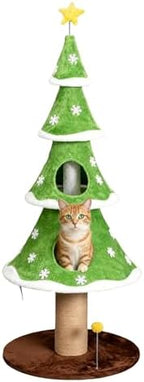 59 Inches Cat Christmas Tree with 2 Houses, Cat Tree Tower for Christmas, Kitty Friendly Christmas Tree with Sisal Scratching Post & Toy Ball, Tower for Indoor Cat – Green & White by Unknown