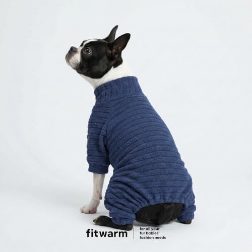 Fitwarm Turtleneck Knitted Dog Sweater Puppy Pajamas Thermal Doggie Winter Clothes Knitwear Pet Coats Cat Apparel Blue Medium - Image 2