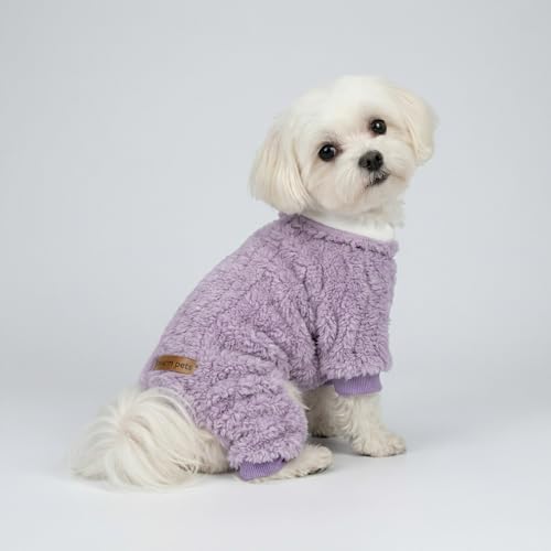 Fitwarm Turtleneck Fleece Dog Sweater Pajamas, Warm Winter Dog Clothes for Small Dogs Boy Girl, Fuzzy Pet Onesie with Feet, Lavender Purple, Large - Image 3