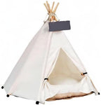 Dog Teepee Bed Cat Tent Portable Houses Pet Puppy with Thick Cushion (L:Size fits 15kg/33lbs (Pets)) | (White, L:Size fits 15kg/33lbs (Pets))