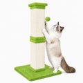 Vertical Cat Scratching Post for Indoor Cats, Sisal Scratch Tower with Soft Plush Base & Dangling Pom Ball, 32'' Tall Cat Scratcher Column for Kittens and Adult Cats, Furniture Protection, Green by AGYM