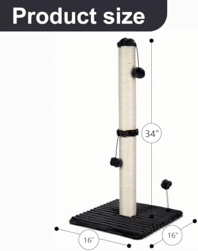 MECOOL 34“ Tall Cat Scratching Post Premium Basics Kitten Scratcher Sisal Scratch Posts Trees with Hanging Ball for Indoor Cats (34 inches for Adult Cats, Charcoal Gray) - Image 5