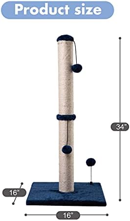 MECOOL 34“ Tall Cat Scratching Post Premium Basics Kitten Scratcher Sisal Scratch Posts Trees with Hanging Ball for Indoor Cats, Navy - Image 5