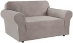 H.VERSAILTEX Stretch Couch Cover Sofa Covers for 2 Cushion Couch 1 Piece Love Seat Covers Washable with Elastic Bottom, Textured Checked Jacquard Fabric (Loveseat 58"-70" Wide, Taupe)