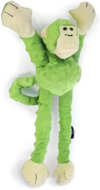 goDog Crazy Tugs Monkeys Squeaky Plush Dog Toy with Chew Guard Technology, Durable Fabric & Squeaker for Active Play, Green, Large