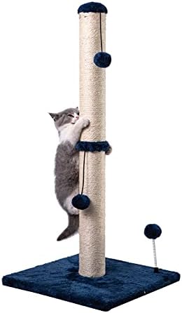 MECOOL 34“ Tall Cat Scratching Post Premium Basics Kitten Scratcher Sisal Scratch Posts Trees with Hanging Ball for Indoor Cats, Navy by MECOOL