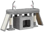 Heybly Cat Tree Extra-Long & Stable 2 Adjustable Scratch Boards HCT210SW | Easy-Climb Cat Tower with Dual-Leg Floor Condo, Sturdy Cat Furniture with Extra Wide Platform & Interactive Toys, Light Gray