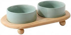 Havniva Raised Cat Bowl 5.1” Elevated Ceramic Cat Food and Water Bowl Set | Cat Bowls Elevated, Whisker Friendly Cat Bowl, Non-Slip Wood Stand, Food-Grade Ceramic, Wide Opening, Dishwasher Safe