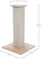 Cat Scratching Post with Carpeted Base - 27.75-Inch Sisal Burlap Fabric Scratcher - Furniture Scratching Deterrent for Indoor Cats by PETMAKER (Beige) - Image 6