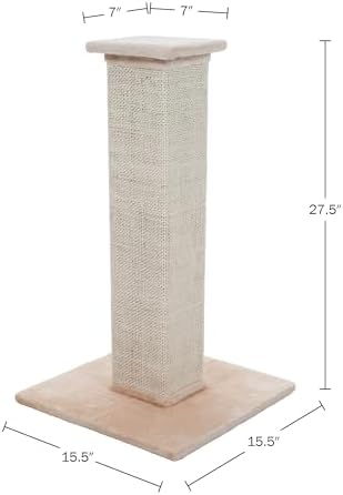 Cat Scratching Post with Carpeted Base - 27.75-Inch Sisal Burlap Fabric Scratcher - Furniture Scratching Deterrent for Indoor Cats by PETMAKER (Beige) - Image 6