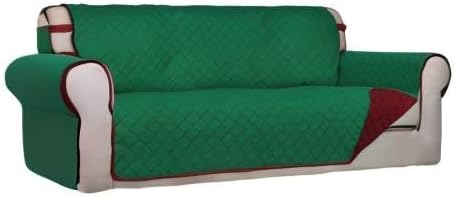 PureFit Reversible Quilted Couch Covers for Dogs Oversized Sofa Cover 78” | Green/Red, Water Resistant Couch Protector, Washable Pet Couch Cover with Non Slip and Elastic Straps For Kids