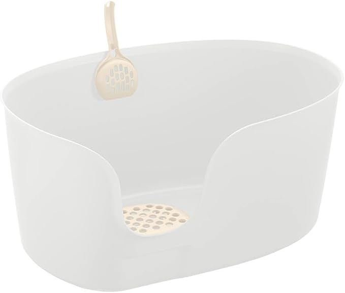 Richell PAW TRAX High Wall Cat Litter Box XL, Large High Sides Cat Litter Pan in White