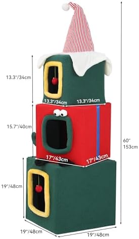YITAHOME 60" Christmas Cat House with 3 Semi-Enclosed Cat Condos - Image 2