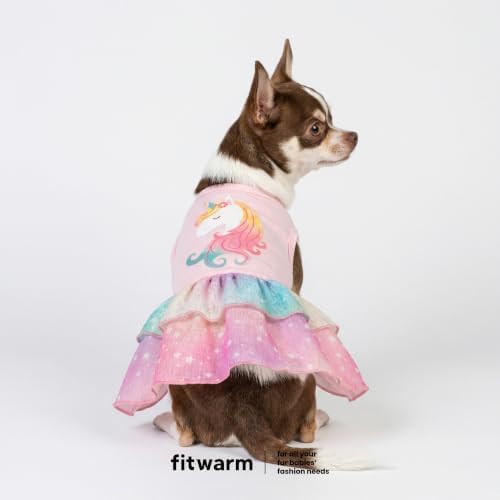 Fitwarm Rainbow Unicorn Dog Tutu Dress, Summer Clothes for Small Dogs Girl, Pet Birthday Outfit, Pink, Medium - Image 2