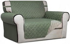PureFit Reversible Quilted Sofa Cover Dog Couch Covers for Sofa, 28 in | Greyish Green/Beige, Water Resistant Couch Protector, Washable Pet Couch Cover with Non Slip and Elastic Straps For Kids