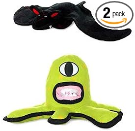 TUFFY® 2 Pack Alien and Bat Ultra Durable Plush Dog Toys | Multiple Layers & Reinforced Seams, Washable and Floats, Original Construction