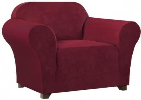 Stretch Chair Covers for Living Room, Washable Armchair Slipcovers, Fitted Chair Slip Cover Jacquard Small Checked Furniture Protector with Elastic Bottom(Armchair 31"-40",Burgundy)