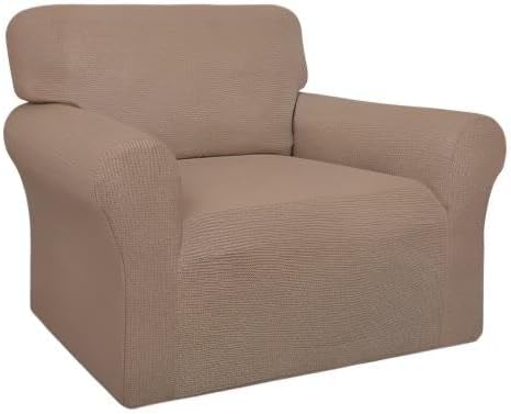 Easy-Going 100% Waterproof Chair Couch Cover, Stretch Jacquard Sofa Cover | Dual Waterproof Sofa Slipcover, Leakproof Furniture Protector for Kids, Pets, Dog and Cat (Chair, Camel)