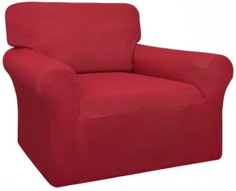 Easy-Going 100% Waterproof Chair Couch Cover, Stretch Jacquard Sofa Cover | Dual Waterproof Sofa Slipcover, Leakproof Furniture Protector for Kids, Pets, Dog and Cat (Loveseat, Christmas Red)