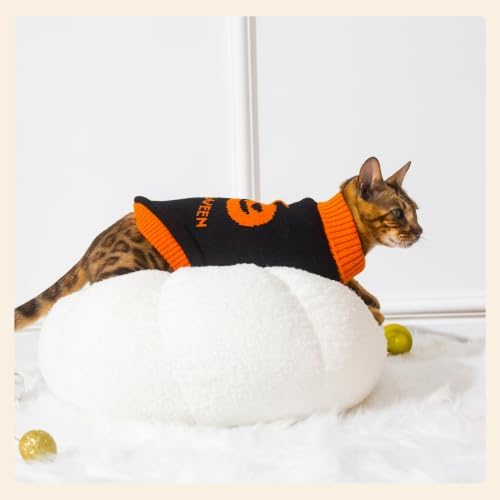 PUMYPOREITY Halloween Cat Sweater for Cats Only, Pumpkin Ghost Knit Sweater - Image 6
