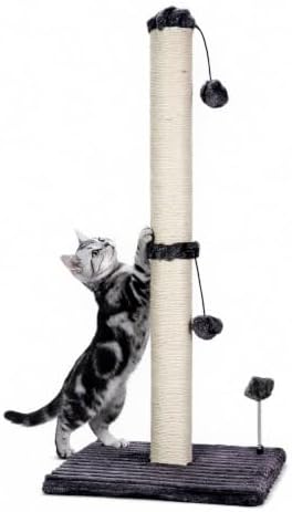 MECOOL 34“ Tall Cat Scratching Post Premium Basics Kitten Scratcher Sisal Scratch Posts Trees with Hanging Ball for Indoor Cats (34 inches for Adult Cats, Charcoal Gray) by MECOOL