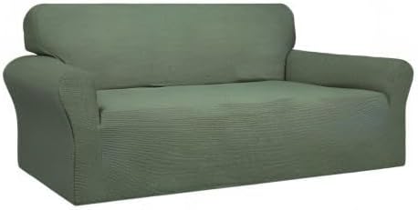 Easy-Going 100% Waterproof Couch Cover, 3 Cushion Oversized Sofa Cover | Leakproof Sofa Slipcover, Stretch Jacquard Furniture Protector Against Stain Spill from Kids, Pets, Dog, Grayish Green