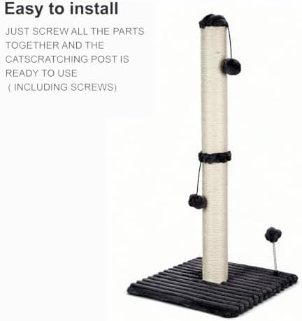 MECOOL 34“ Tall Cat Scratching Post Premium Basics Kitten Scratcher Sisal Scratch Posts Trees with Hanging Ball for Indoor Cats (34 inches for Adult Cats, Charcoal Gray) - Image 7