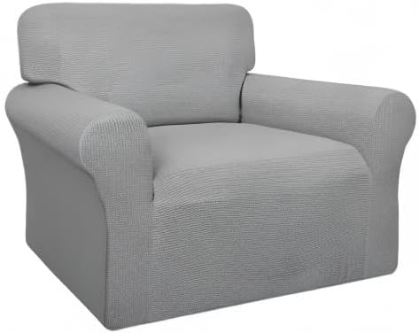 Easy-Going 100% Waterproof Chair Couch Cover, Stretch Jacquard Sofa Cover | Dual Waterproof Sofa Slipcover, Leakproof Furniture Protector for Kids, Pets, Dog and Cat (Chair, Light Gray)
