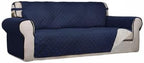 PureFit Reversible Quilted Sofa Cover, Water Resistant Slipcover Furniture Protector, Washable Couch Cover with Non Slip Foam and Elastic Straps for Kids, Dogs, Pets (Sofa, Navy/Ivory) Large | Navy/Ivory, Water Resistant Couch Protector, Washable Pet C...