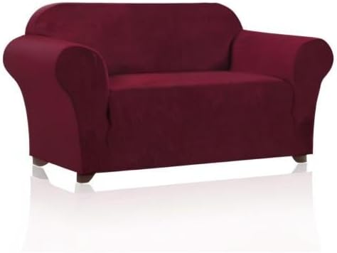 Stretch Loveseat Sofa Cover Slipcover Couch Cover for 2 Cushion Sofa Washable Sofa Cover for Pets Friendly Furniture Protector Covers with Non Slip Bottom(Loveseat, Burgundy Red)