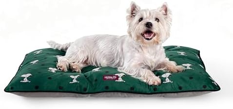 Berkshire Peanuts® Square Dog Bed, Suedemink Fleece Pet Mat with Waterproof & Non-Slip Bottom, Soft Plush Dog Mat for Crate, Couch, or Floor, Machine Washable(Snoopy Sitting Dot Green, Large) by BerkshireHomeCompany
