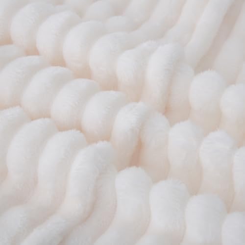 Cream White Fleece Throw Blanket 90”×90” for Couch Sofa Livingroom - Image 4