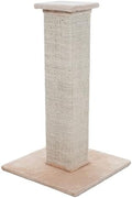 Cat Scratching Post with Carpeted Base - 27.75-Inch Sisal Burlap Fabric Scratcher - Furniture Scratching Deterrent for Indoor Cats by PETMAKER (Beige) by PETMAKER