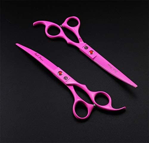 Purple Dragon 7.0 inch Dog Grooming Scissors Set with Silencer - Pink | 4PCS Pet Grooming Shears Kit with Straight, Curved, Thinning Blade, Comfortable Grip, Japanese 440C Steel, Gift for Groomers