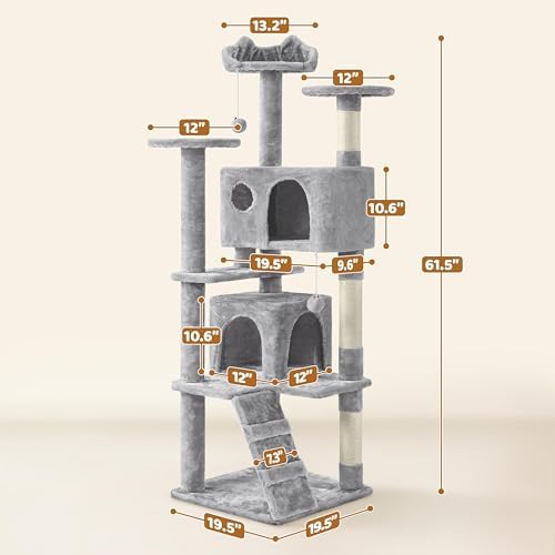 Yaheetech 62in Cat Tree Tower, Double Condo, Multi Platforms, Scratch Posts - Image 3