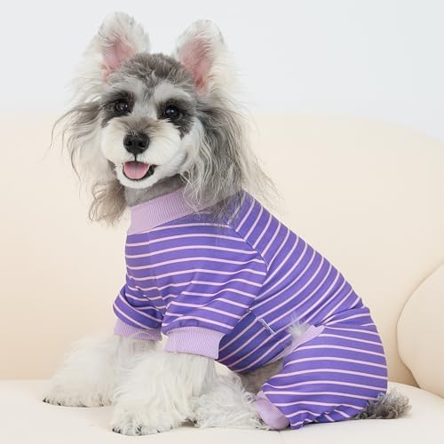 XPUDAC 4 Pack Dog Pajamas Striped Dog Clothes for Small Medium Dogs Girl Boy Comfy Puppy Outfit Doggy Jammies Onesie Pet Costume, Purple, Pink, Orange, S - Image 4
