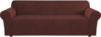 H.VERSAILTEX Stretch Sofa Covers for 3 Cushion Couch Covers Sofa Slipcovers for Living Room Feature Thick Checked Jacquard Fabric with Elastic Bottom(X-Large Sofa 101"-110" Wide, Burnt Brick)