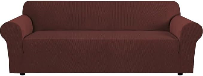 H.VERSAILTEX Stretch Couch Covers for Sofa 1 Piece Slipcovers for Couch and Sofas 3 Seater Couch Cover Feature Thick Checked Jacquard Fabric with Elastic Bottom(Large Sofa 90"-100" Wide, Burnt Brick)