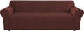 H.VERSAILTEX Stretch Couch Covers for Sofa 1 Piece Slipcovers for Couch and Sofas 3 Seater Couch Cover Feature Thick Checked Jacquard Fabric with Elastic Bottom(Large Sofa 90"-100" Wide, Burnt Brick)