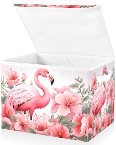 Bolaz Storage Bins with Lids and Handles,Pink Flamingo Storage Box Storage Basket with Cover Collapsible Organizer Containers for Home Closet, Shelves by Unknown