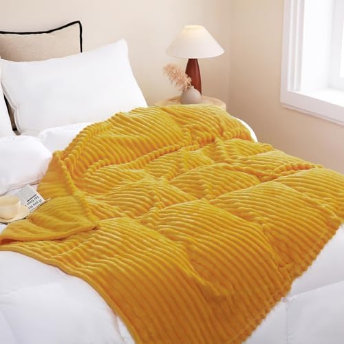 Mustard Yellow Fleece Throw Blanket 60”×80” for Couch Sofa Livingroom - Image 3