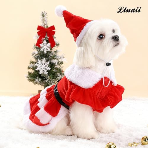 Dog Christmas Dress – Red Velvet Santa Claus Outfit with Christmas Hat for Small Dogs & Cats (5-38 lbs), Perfect Holiday Costume for Pets - Image 7