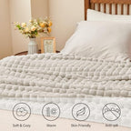 BEDELITE 3D Checked Linen Fleece Blankets Queen Size for Couch, 90x90 Inch - Image 3