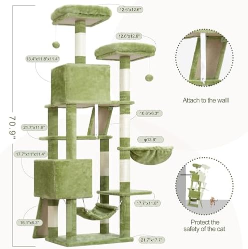 Gitelsnour Cat Tree, 71'' Tower for Large Cat with Scratching Post, GCT032GR - Image 7
