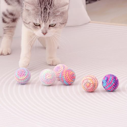 Colorfull Cats Ball Toy with Bell Inside, Hand-Knitted Woolen Yarn Cat Ball - Image 3