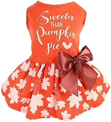 Fitwarm Thanksgiving Sweeter Than Pumpkin Pie Dog Dress 100% Cotton Puppy Costumes Pet Clothes Holiday Girl One-Piece Doggy Outfits Tank Top Vest Dresses Cat Apparel Orange XXS by Fitwarm